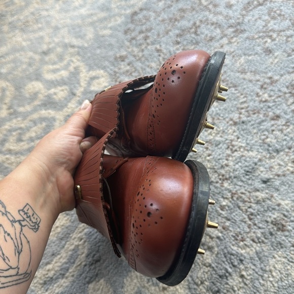 Vintage Dexter Men’s Golf Shoes Spikes Kiltie Leather Brown 8.5 - Picture 5 of 12